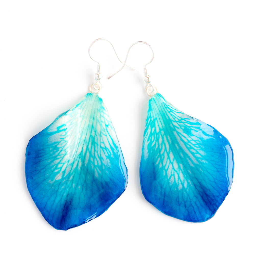 Blue Formosum Orchid Petal Earrings, Sterling Silver - Medium