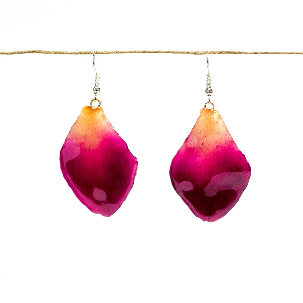Purple Dendrobium Orchid Petal Earrings - Small