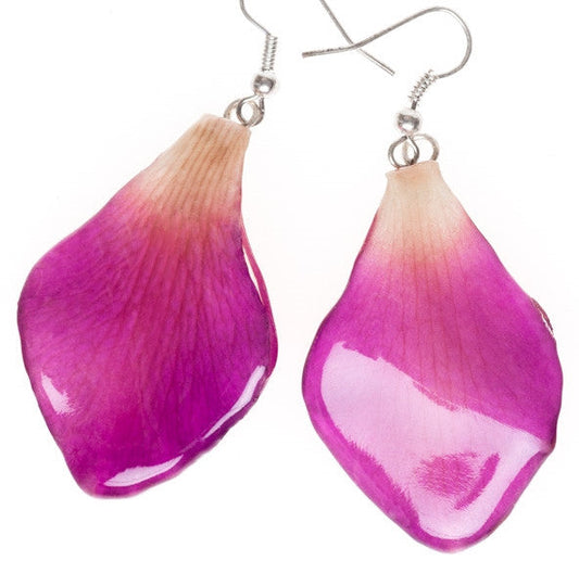 Purple Dendrobium Orchid Petal Earrings - Small