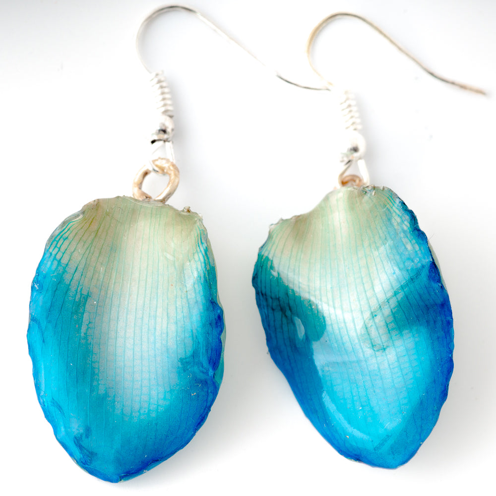 Blue Lotus of Paradise Flower Petal Earrings - Small