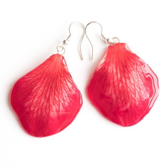 Red Formosum Orchid Petal Earrings, Steel Hook - Medium